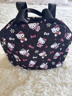 Hello Kitty Insulated Lunch Tote Bag Black With Pink Bow Daisy Flowers Design